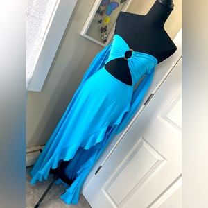 Ocean Breeze Blue Off Shoulder Asymmetrical Dress